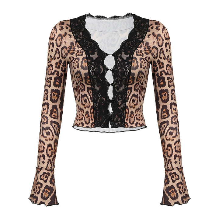 Damen Elegant geschnittenes Top mit animalischem Muster und Rüschendetails Drune