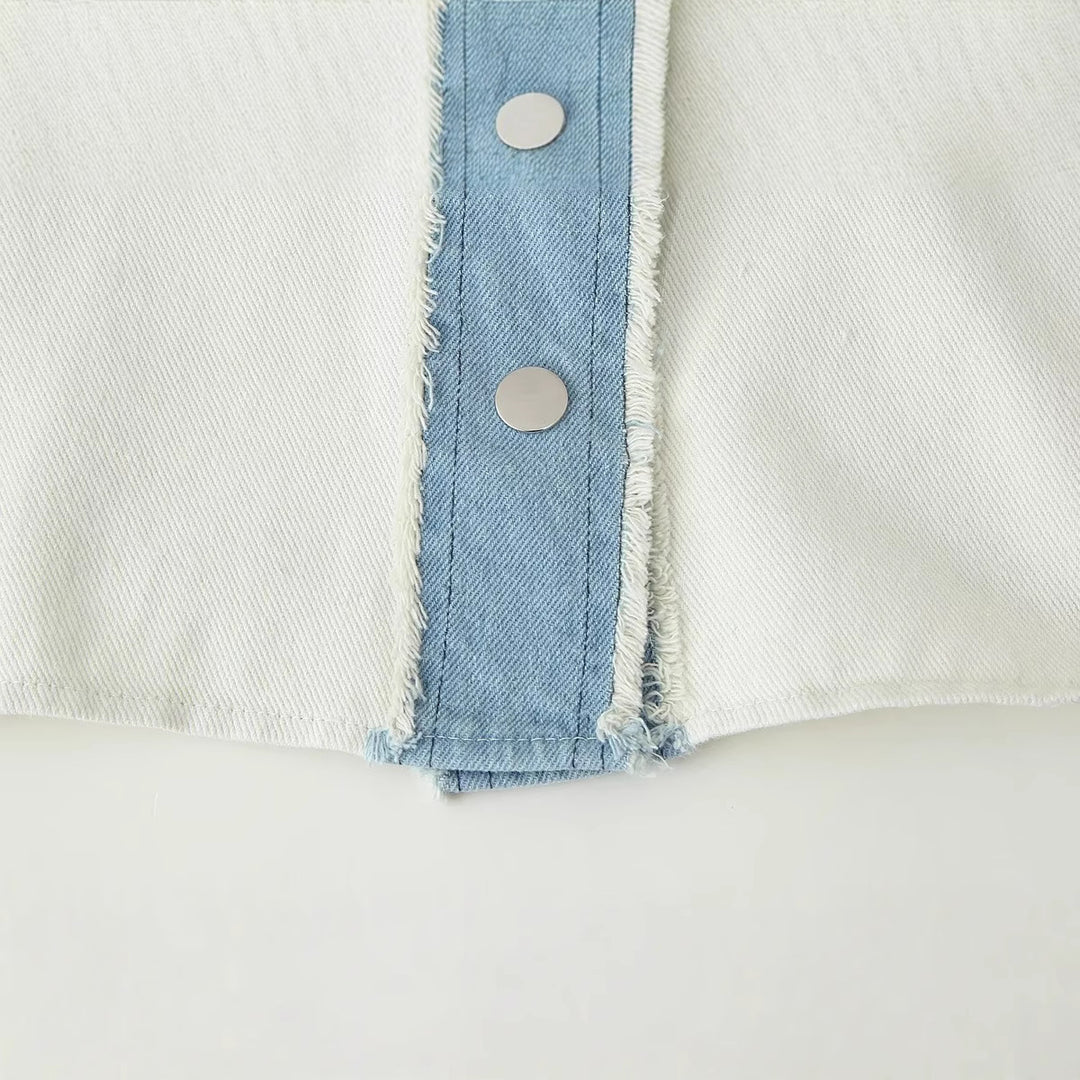 Damen Denimjacke mit Fransen und dekorativen Taschen Drune