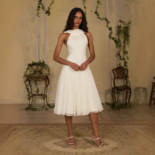 Damen Elegantes Midikleid mit schulterfreiem Design und fließendem Rock Drune