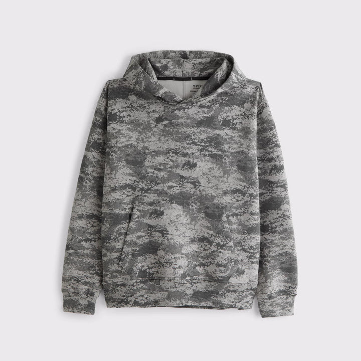 Unisex nan lockerer Kapuzensweat mit dezenter Blätterstruktur, doppelter Kapuze ohne Kordelzug und Kängurutasche Drune
