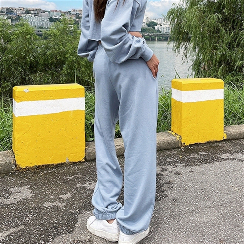 Damen lässiges Loungewear-Set mit kurzem Sweatshirt und bequemen Jogginghosen Drune