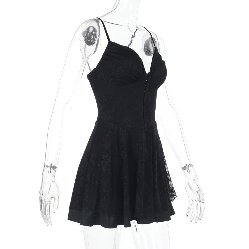Damen ärmelloses Minikleid mit Spitzenapplikationen Drune