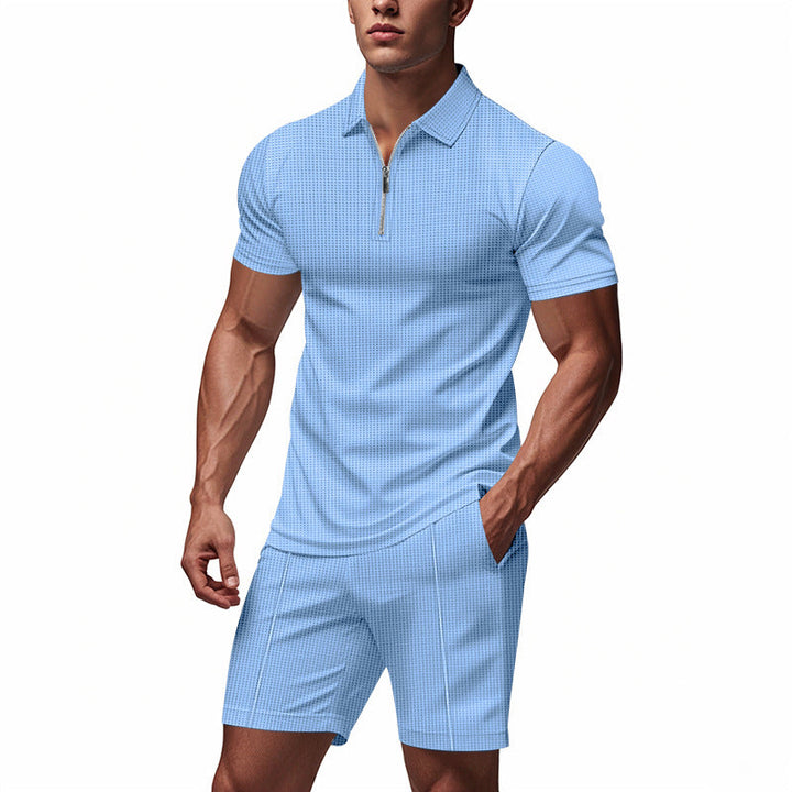 Herren Sportliches Kurzarm-Set mit teils strukturiertem Design und durchgehendem Reißverschluss Drune