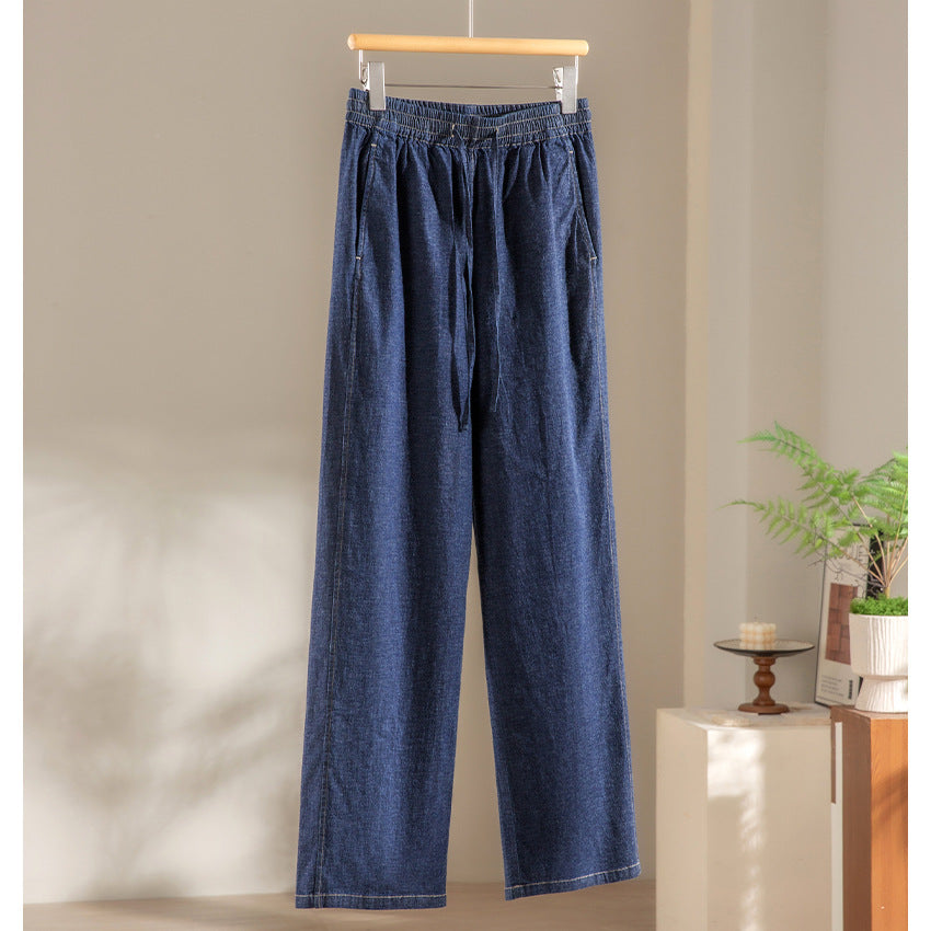 Damen Weite Jeanshose mit elastischem Bund und Tunnelzug Drune