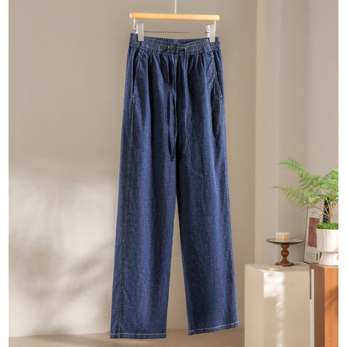 Damen Weite Jeanshose mit elastischem Bund und Tunnelzug Drune