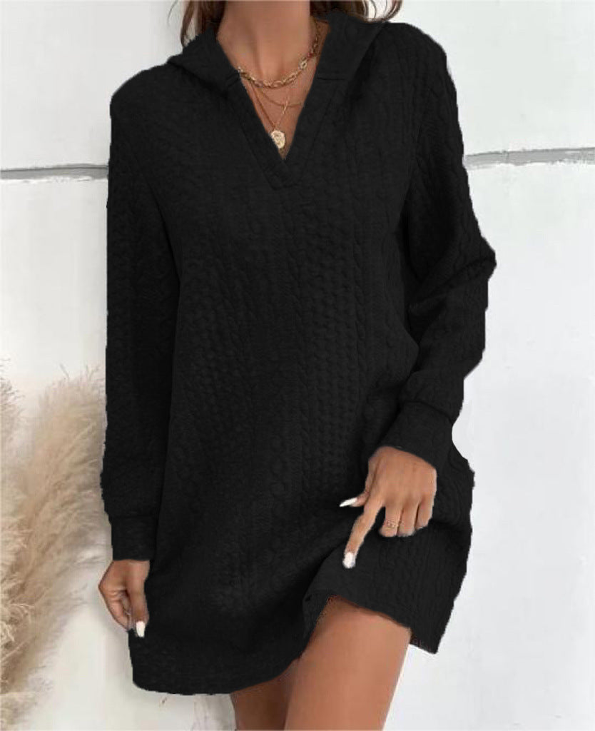Damen Lässiges Strukturiertes Kapuzen‑Strickkleid im Tunika‑Schnitt Drune