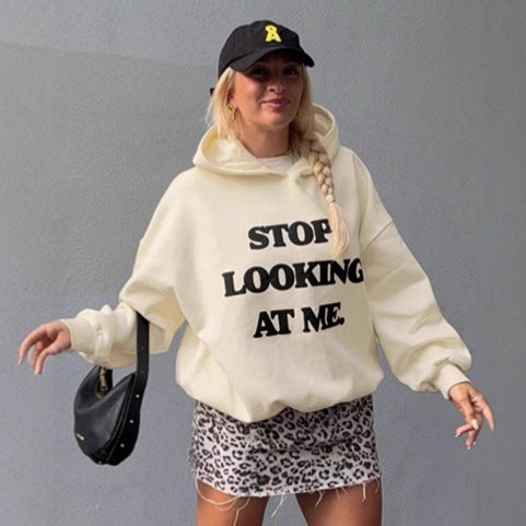 Damen lässiger Kapuzenpullover mit auffälligem Schriftzug Drune