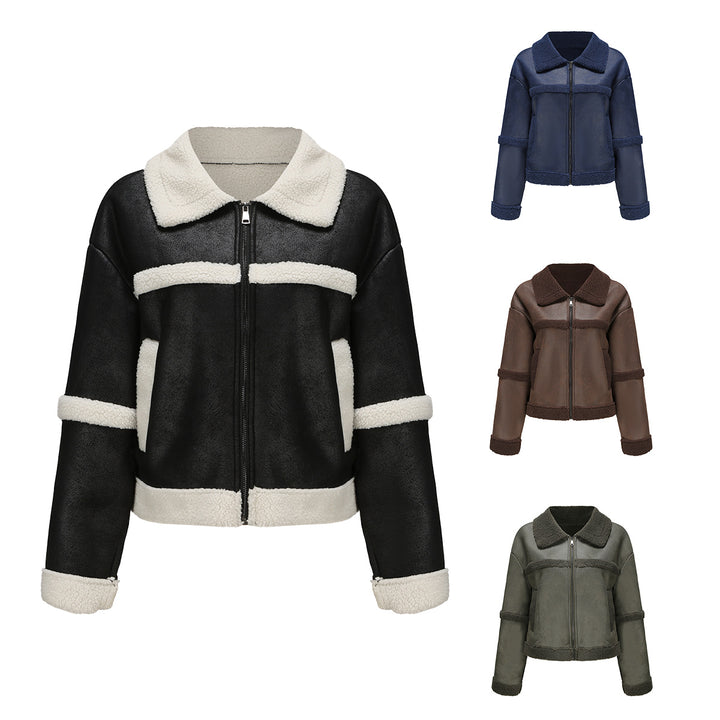 Damen nan kurze Teddyjacke im Aviator-Stil mit Reißverschluss Drune