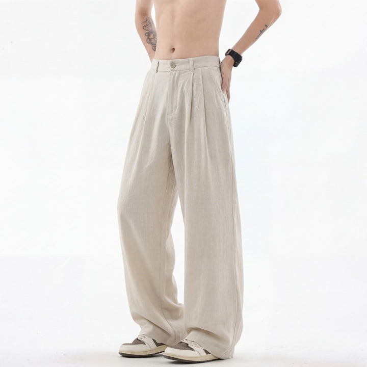 Herren nan weite Leinenhose mit hoher Bundfalte und lässigem Schnitt Drune