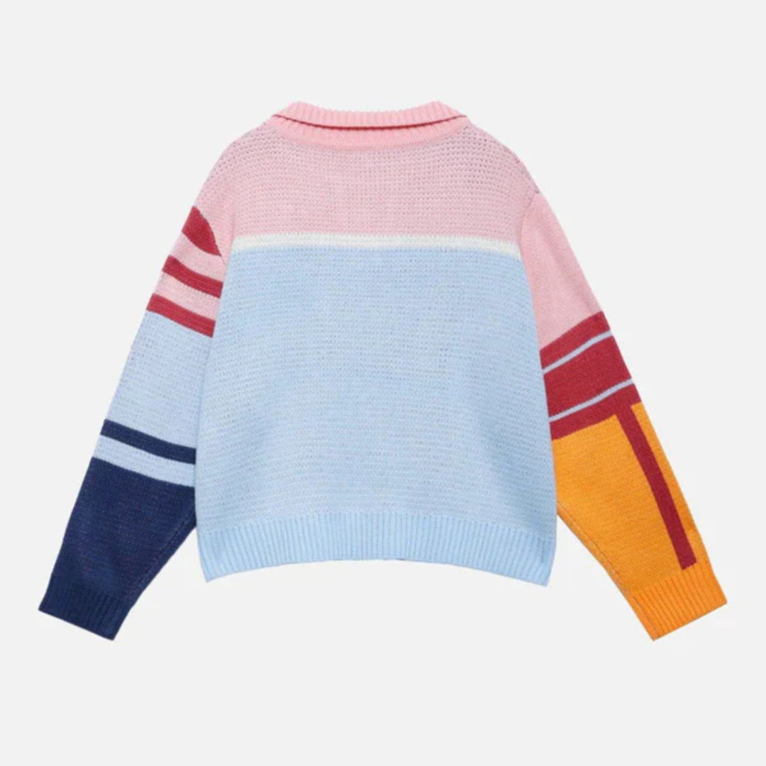 Damen Strickpullover mit buntem Grafik-Design und modernem Kragen Drune