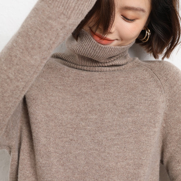 Damen Schlanker Rollkragenpullover aus feinem Strick mit Raglanärmeln Drune