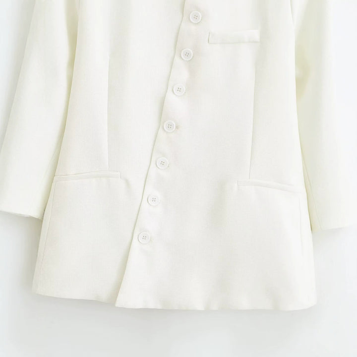 Damen Taillierte Blazer‑Jacke mit Stehkragen, asymmetrischer Knopfleiste und Eingrifftaschen Drune