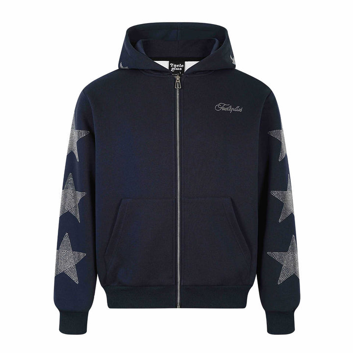 Damen Kapuzenjacke mit Strassstern-Applikationen und durchgehendem Reißverschluss Drune