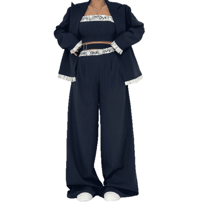 Damen Elegantes Zweiteiliges Set mit Spitzen-Details Drune
