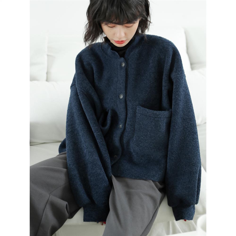 Drune Lässig Lang Ärmel Taschen Blau Jacke