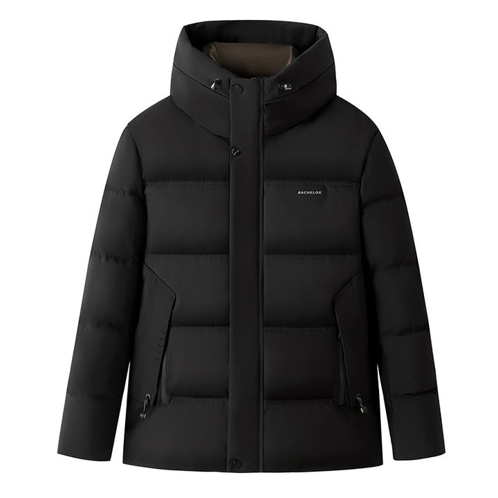 Herren Kurz geschnittene Steppjacke mit hohem Stehkragen, Kapuze & verdecktem Reißverschluss Drune