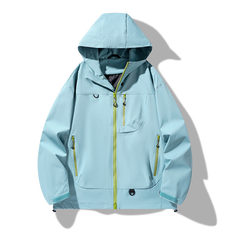 Herren wasserdichte Softshell-Kapuzenjacke mit verschweißten Nähten, verdeckter Brusttasche und verstellbarem Saum Drune