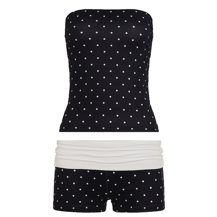 Damen Bandeau-Badeanzug mit Polka Dots und Shorts Drune
