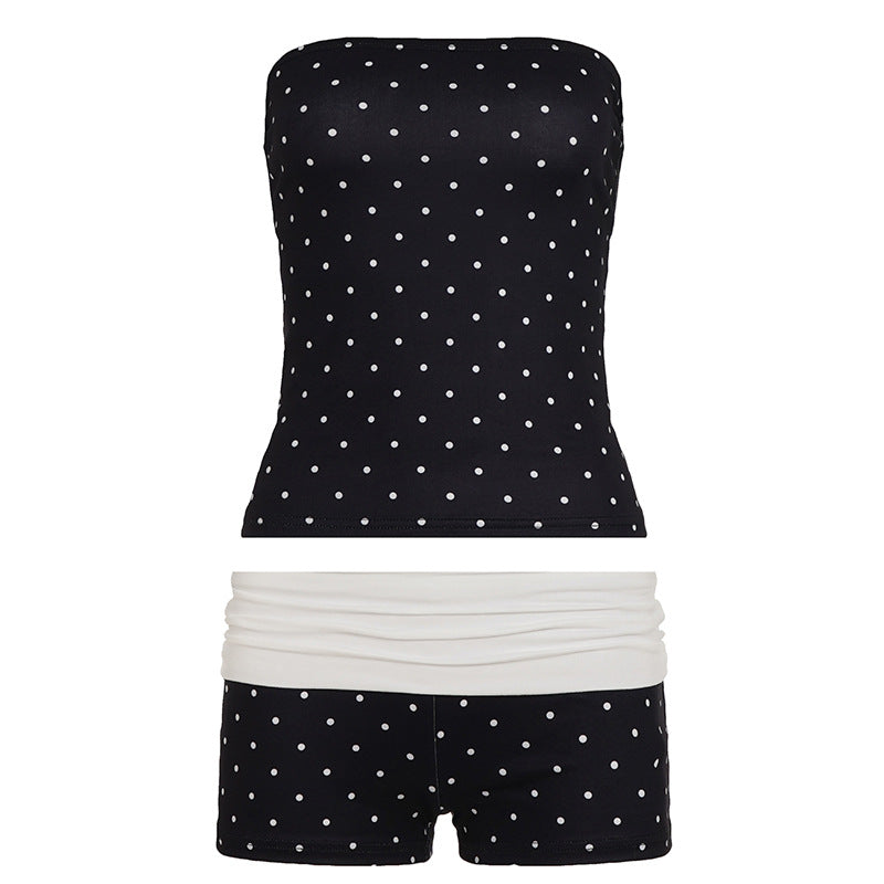 Damen Bandeau-Badeanzug mit Polka Dots und Shorts Drune
