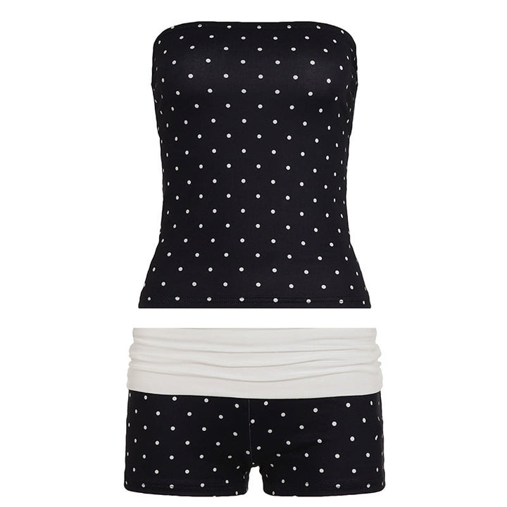 Damen Bandeau-Badeanzug mit Polka Dots und Shorts Drune