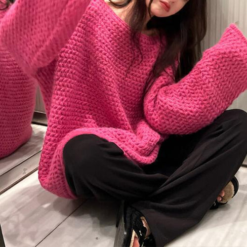 Damen Oversized Strickpullover mit wechselndem Strickmuster Drune