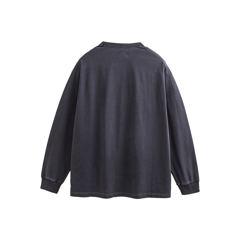 Unisex Oversize Langarm-Sweatshirt mit Relief-Logo und vintage-washed Baumwollmix Drune