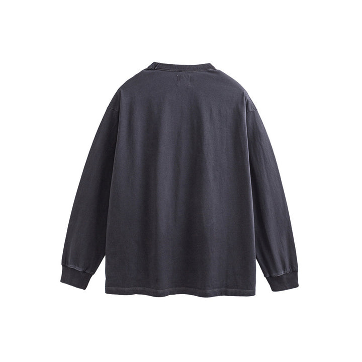 Unisex Oversize Langarm-Sweatshirt mit Relief-Logo und vintage-washed Baumwollmix Drune