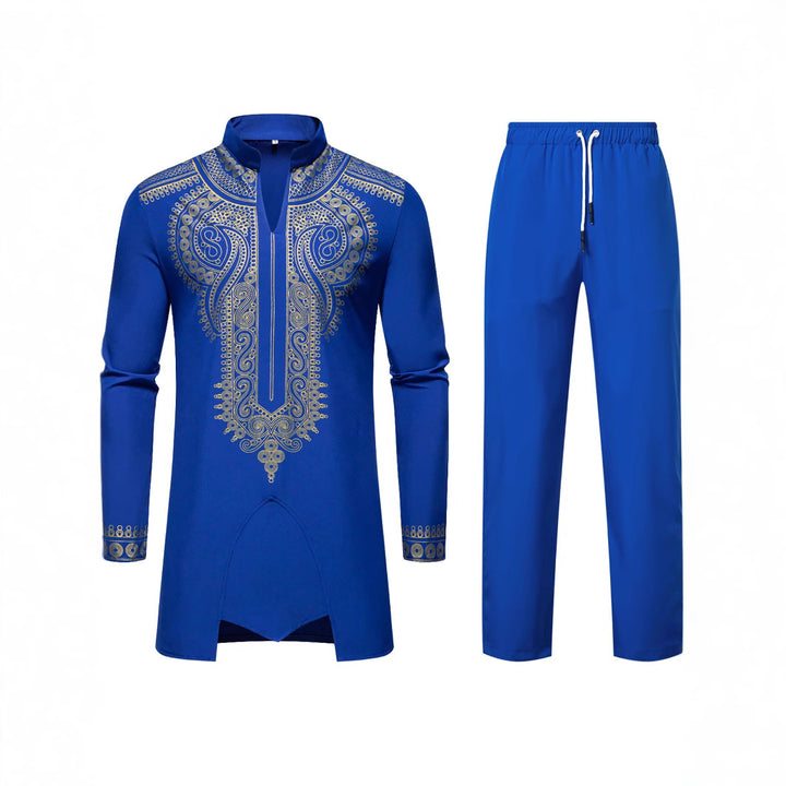 Herren Traditionelles besticktes Tunika‑Set mit Mandarinkragen und elastischer Hose Drune