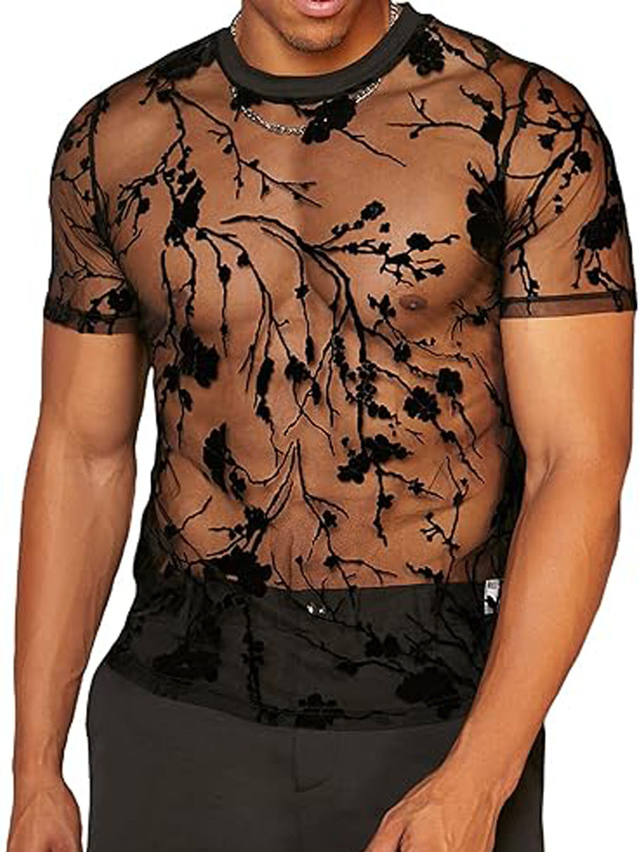 Herren Netz-T-Shirt mit floralem Design und elastischen Abschlüssen Drune