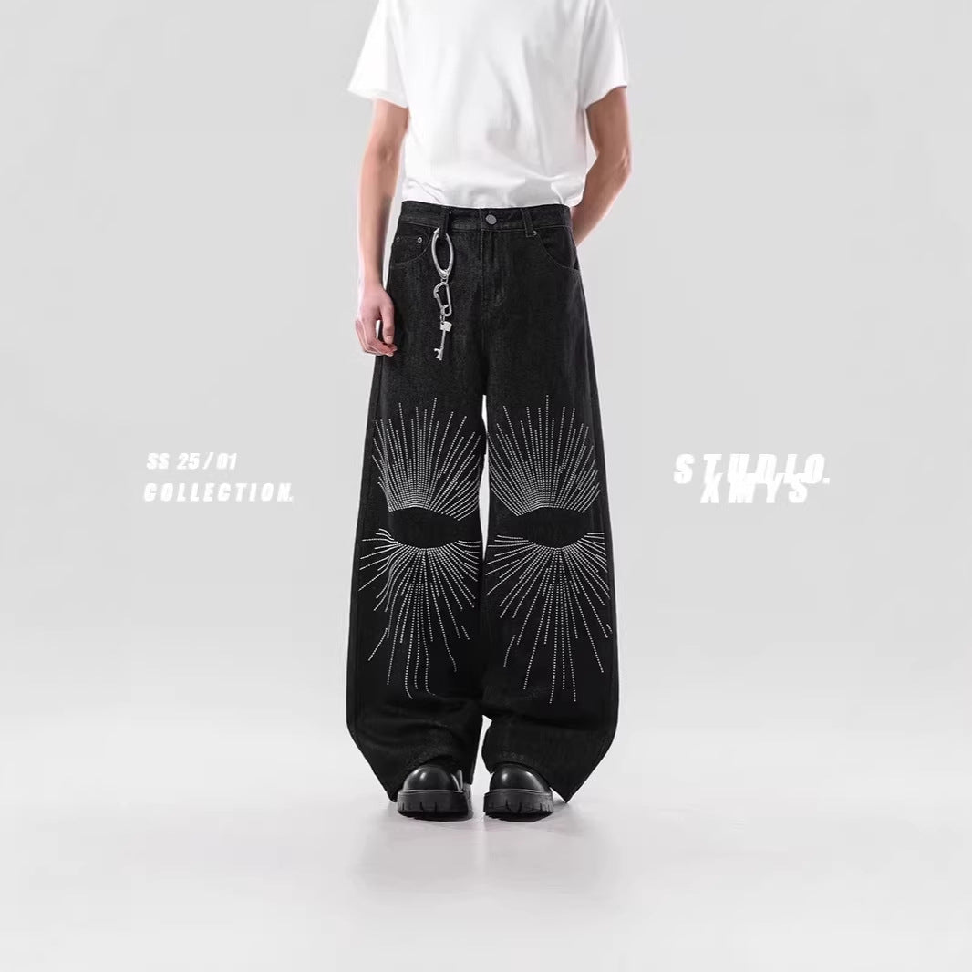 Herren Weitgeschnittene Denim-Jeans mit einzigartigem Grafikdesign Drune