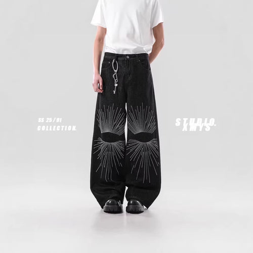 Herren Weitgeschnittene Denim-Jeans mit einzigartigem Grafikdesign Drune