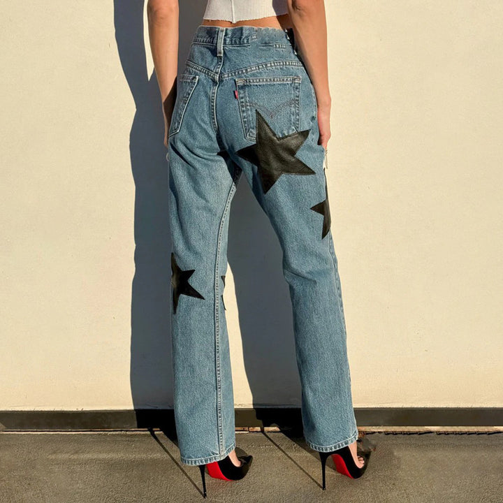 Damen Modische Jeans mit auffälligen Sternenapplikationen Drune