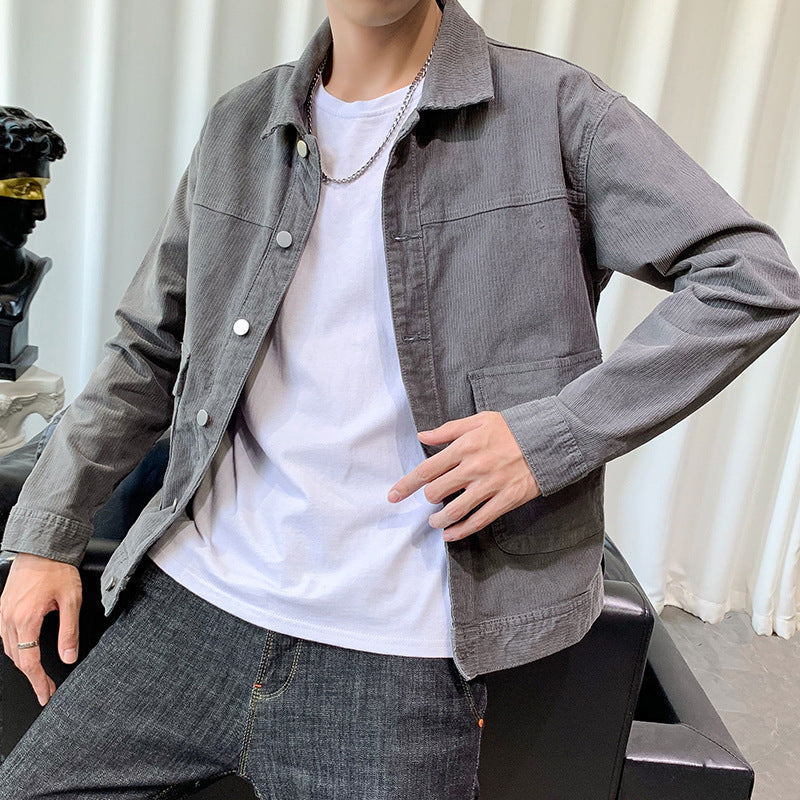 Herren Cordjacke im Worker‑Blouson‑Stil mit Metallknopf‑Verschluss und aufgesetzten Taschen Drune