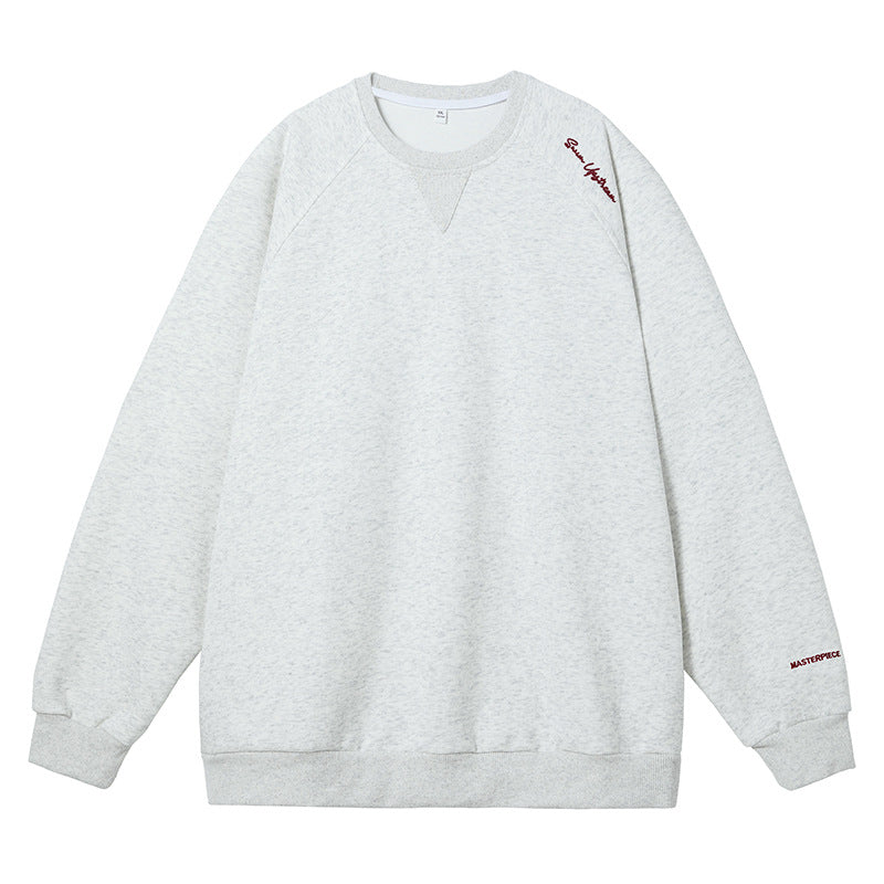 Unisex Boxy-Sweatshirt aus Mélange-French-Terry mit Raglanärmeln und dezenter Script-Stickerei Drune