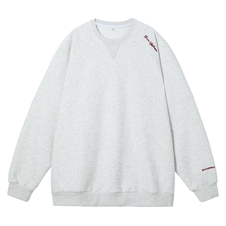Unisex Boxy-Sweatshirt aus Mélange-French-Terry mit Raglanärmeln und dezenter Script-Stickerei Drune
