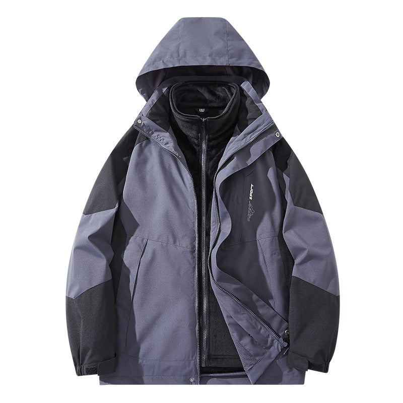 Herren Wasserabweisende zweilagige Trekkingjacke mit abnehmbarer Fleece-Innenjacke und Kapuze Drune