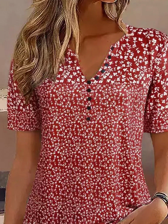 Damen Kurzarmbluse mit floralem Muster Drune