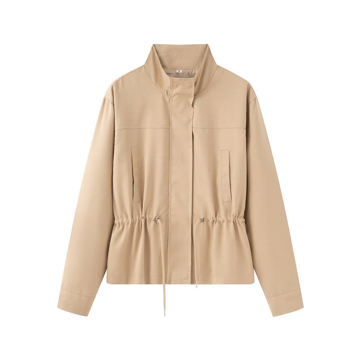Damen Leichte Wind- und Regenjacke mit Tunnelzug-Taille und Stehkragen Drune