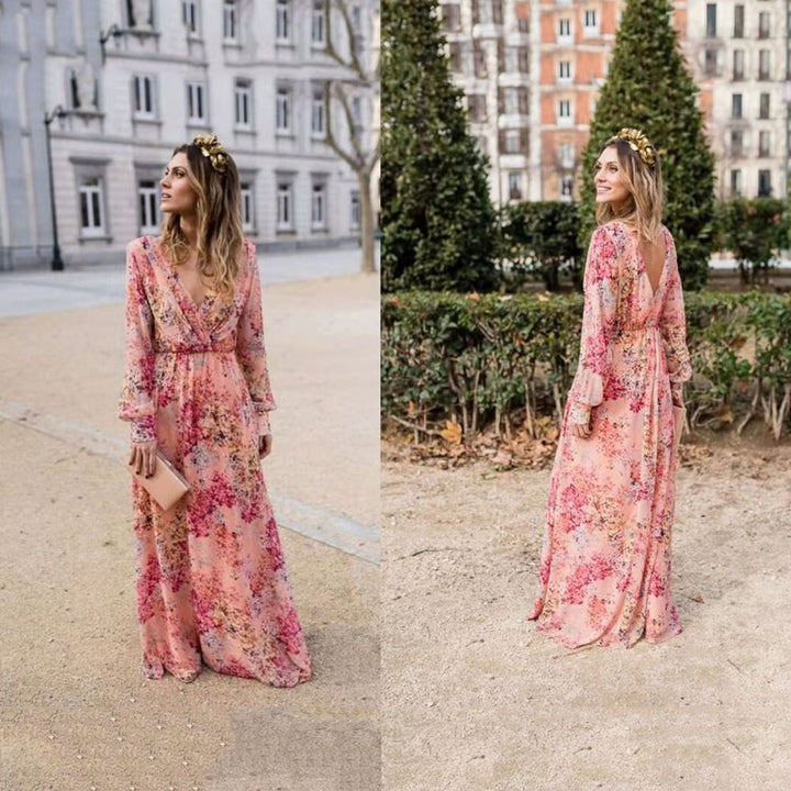 Damen Maxikleid mit voluminösen Ärmeln und elegantem floralem Design Drune