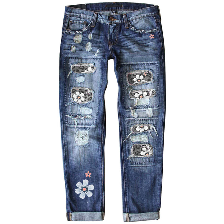 Damen nan verwaschene schmale Jeans mit Leopardenpatches und Glitzerbesatz Drune