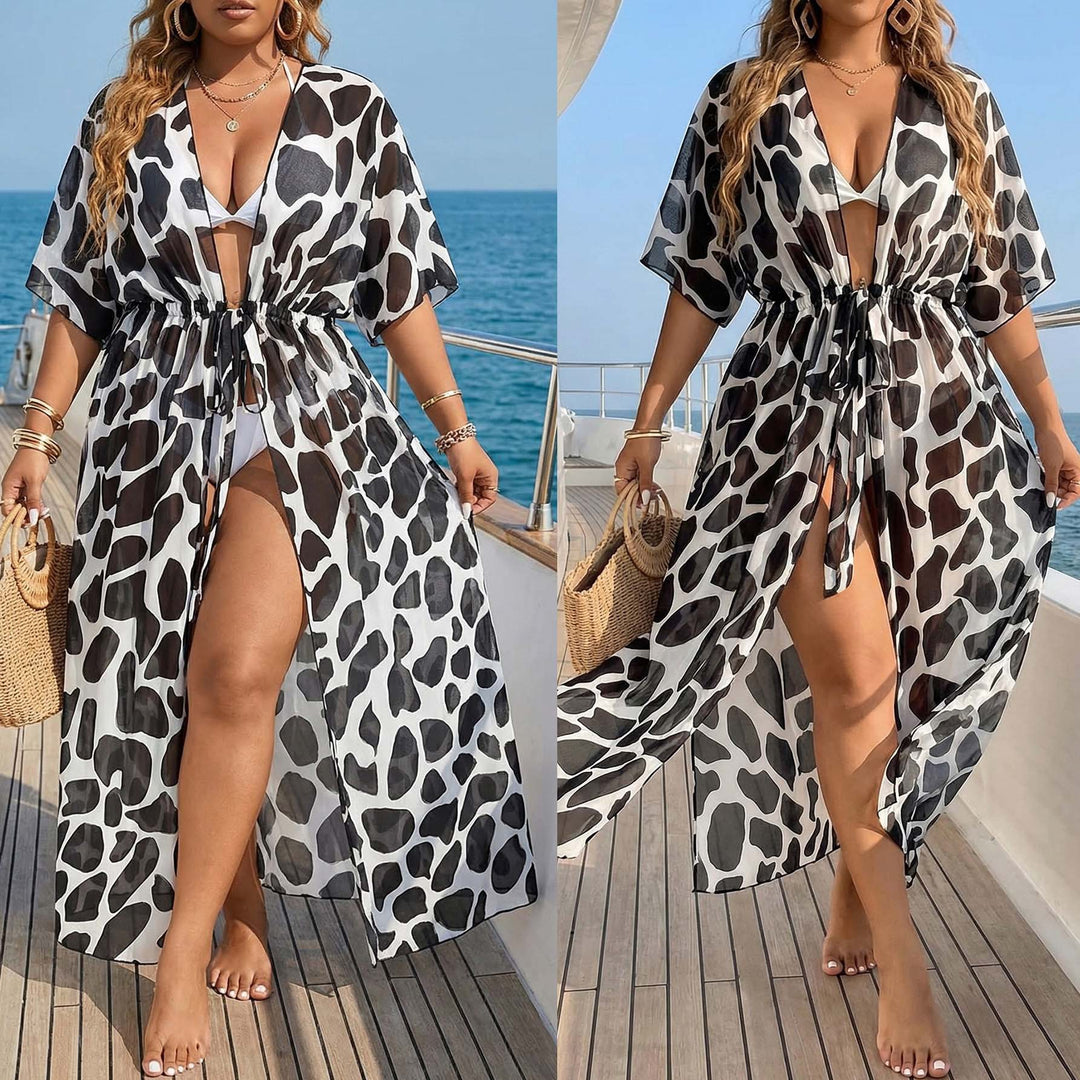 Damen transparenter Strandüberwurf mit aufregendem Animal-Print Drune