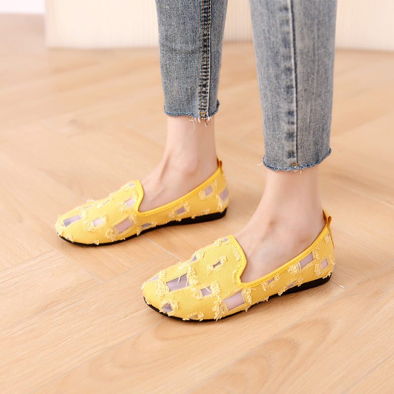 Damen nan lässiger Slipper mit Netz-Einsätzen und ausgefransten Jeansdetails Drune