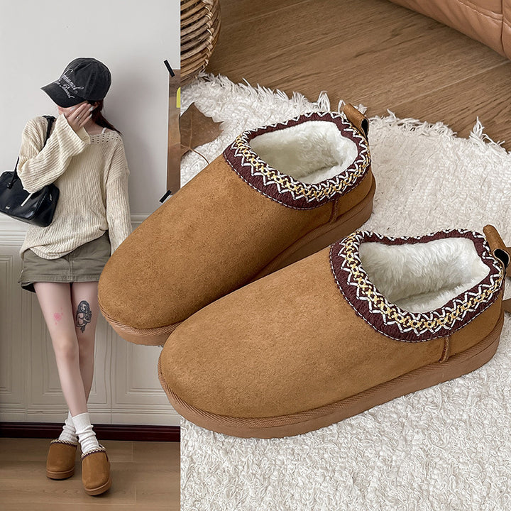 Damen Gefütterte Schlupf‑Hausschuhe im Bootie‑Stil mit Kunstfellfutter und dekorativer Zierborte Drune