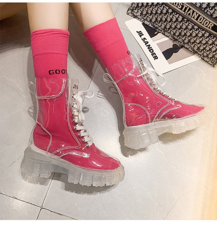 Damen transparente Plateau-High-Top Boots mit farbiger Innensohle Drune