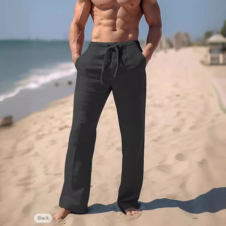 Herren weite Resort-Freizeithose im Palazzo-Stil aus Leinenmix mit Tunnelzug und seitlichen Eingrifftaschen Drune