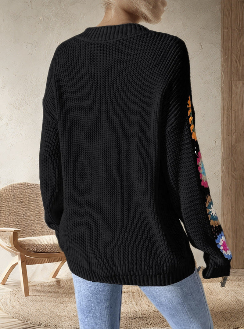 Damen Strickpullover mit verspielten Häkelakzenten und weitem Schnitt Drune