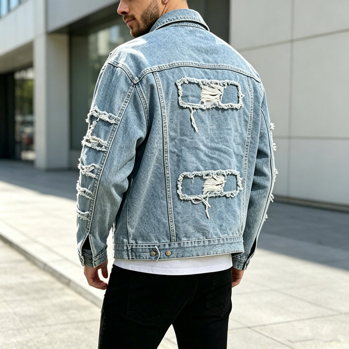 Herren Lässige Destroyed Jeansjacke Drune
