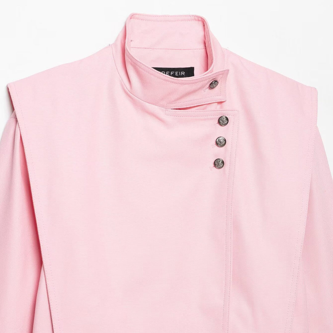 Damen Kurze asymmetrische Jacke mit hohem Stehkragen und Cape‑Schulter Drune