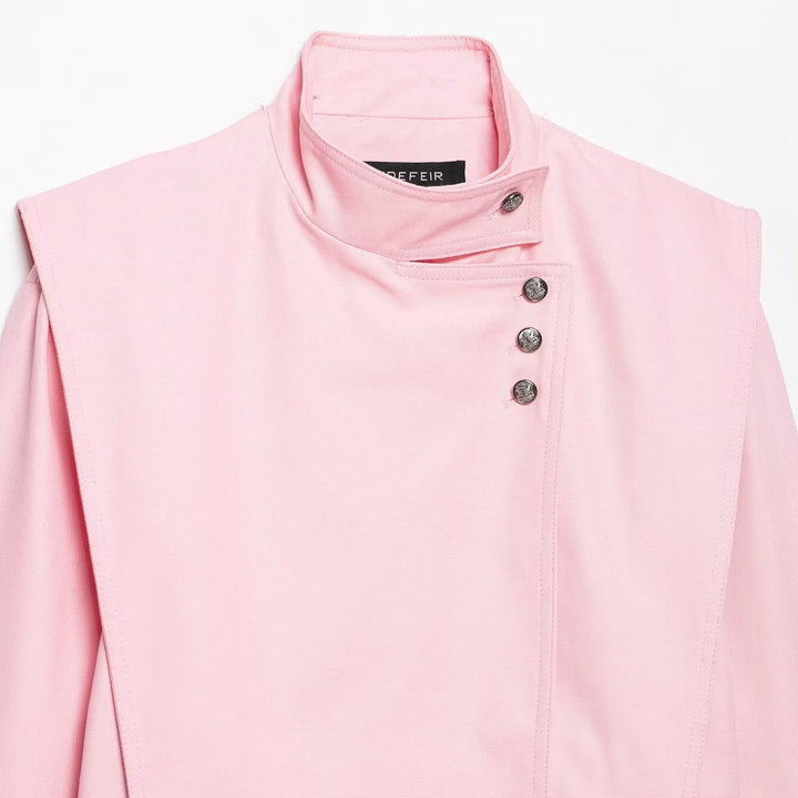 Damen Kurze asymmetrische Jacke mit hohem Stehkragen und Cape‑Schulter Drune