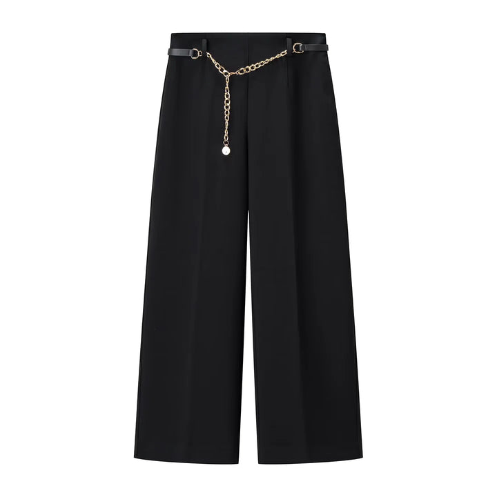 Damen nan weit geschnittene Highwaist-Hose mit Bügelfalte und abnehmbarem Schmuckketten-Gürtel Drune
